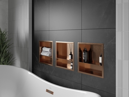 Mexen X-Wall-R nišinė lentyna su apvadais ir lentyna 30 x 30 cm, šlifuotas varis - 19C0303010S