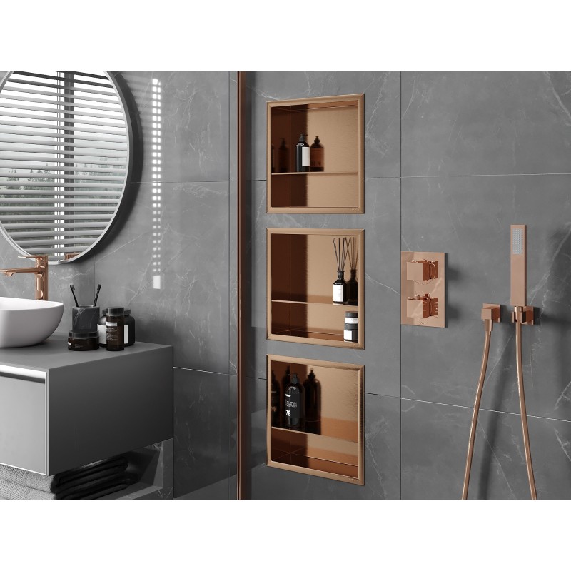 Mexen X-Wall-R nišinė lentyna su apvadais ir lentyna 30 x 30 cm, šlifuotas varis - 19C0303010S