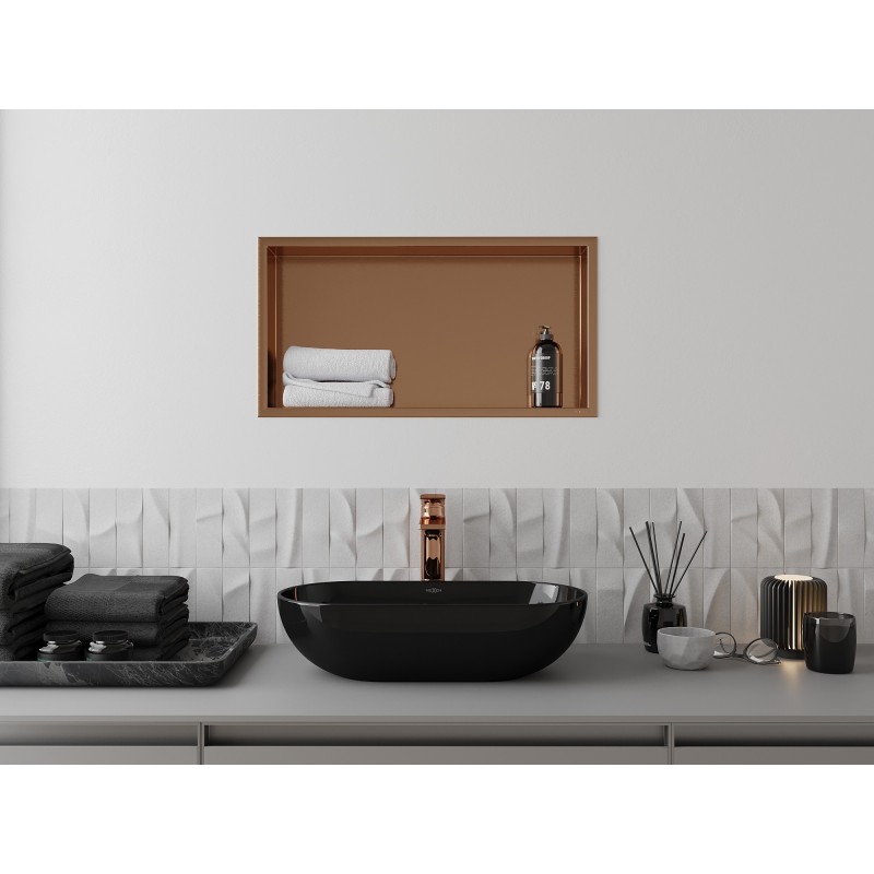 Mexen X-Wall-R nišinė lentyna su apvadu 60 x 30 cm, šlifuotas varis - 19C0603010