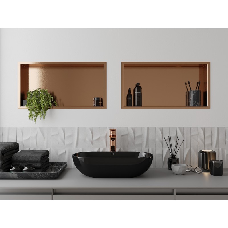 Mexen X-Wall-R nišinė lentyna su apvadu 60 x 30 cm, šlifuotas varis - 19C0603010