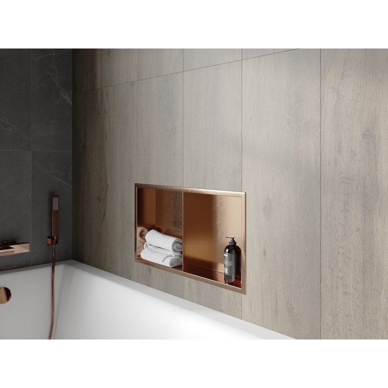 Mexen X-Wall-R nišinė lentyna su apvadu ir lentyna 60 x 30 cm, šlifuotas varis - 19C0603010S