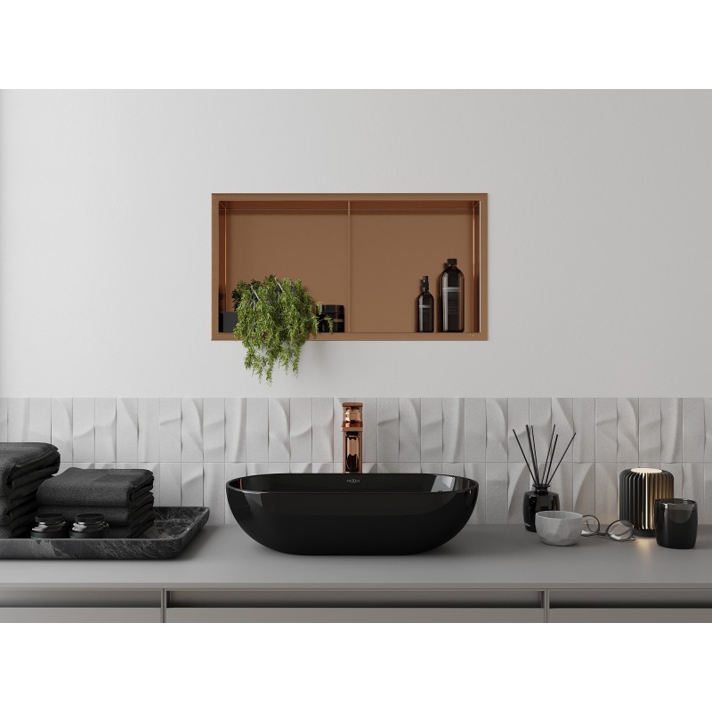 Mexen X-Wall-R nišinė lentyna su apvadu ir lentyna 60 x 30 cm, šlifuotas varis - 19C0603010S