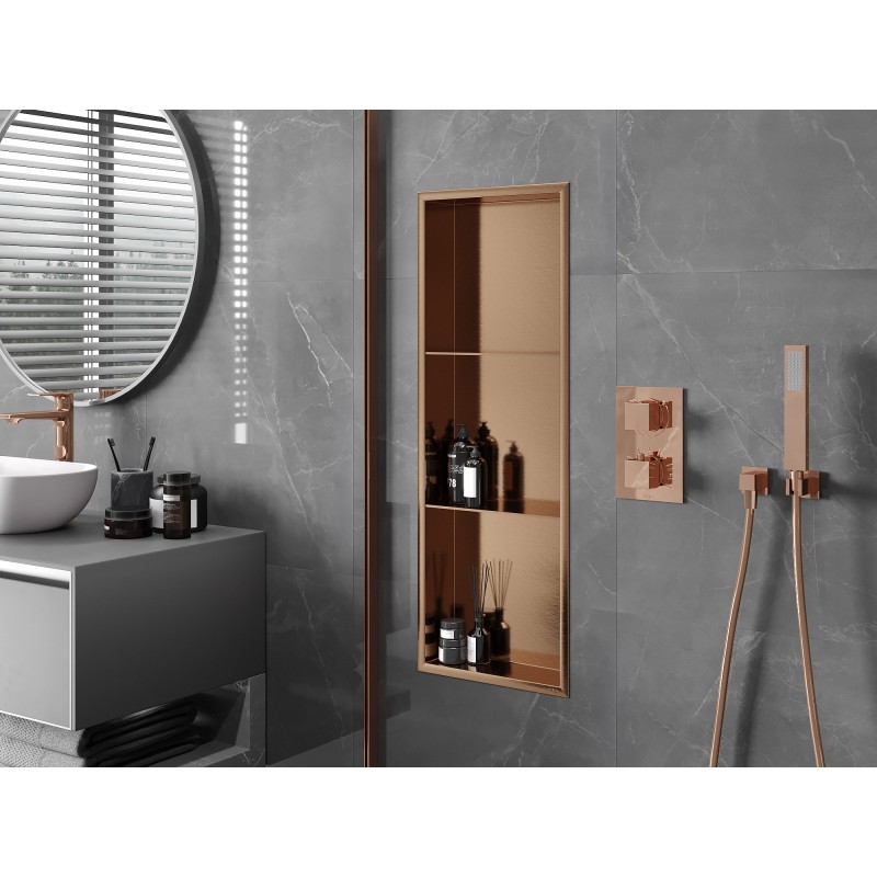 Mexen X-Wall-R nišinė lentyna su apykakle ir lentyna 90 x 30 cm, šlifuotas varis - 19C0903010S