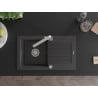 Mexen Pablo granitinė vienos kameros kriauklė su nutekamu ir virtuviniu maišytuvu Rita, juoda dėmėta - 6510-76-670300-00