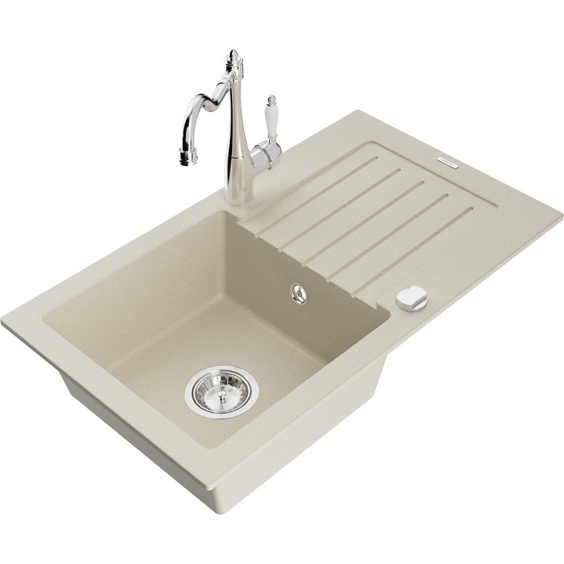 Mexen Pablo granitinė vienos kameros plautuvė su nusausintuvu ir virtuviniu maišytuvu Carla, smėlio - 6510-69-670700-00