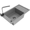 Mexen Elias granitinė vieno dubens plautuvė su nutekamąja lentele ir virtuviniu maišytuvu Rita, pilka - 6511-71-670300-70-B
