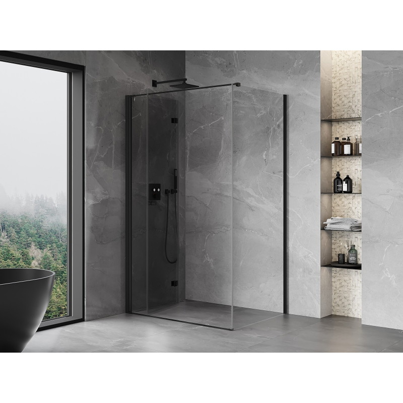 Mexen Mist-F sulankstoma dušo kabina kairinė 75 x 90 cm, skaidri, juoda - 8A6T-075-090-70-00-L