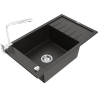 Mexen Elias granitinė virtuvės plautuvė su viena kamera, varvekliu ir virtuviniu maišytuvu Rita, juodos/sidabrinės metaliko