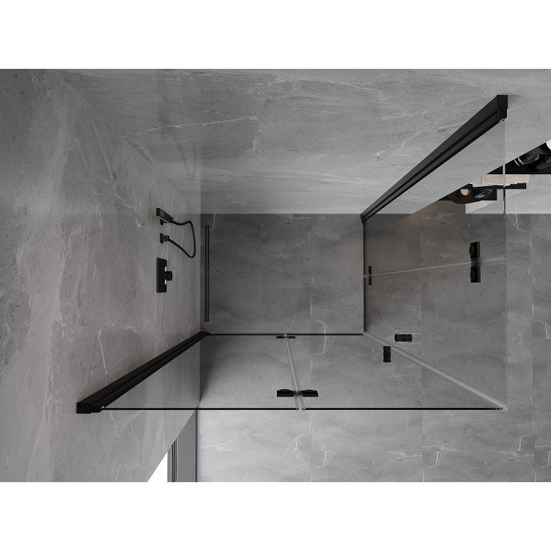 Mexen Mist-F Duo lankstoma dušo kabina kairė 90 x 75 cm, permatoma, juoda - 8A6-090L-075P-70-00