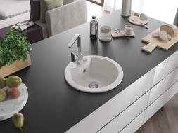 Mexen Diego vienos vonios granitinis nerūdijantis plautuvės rinkinys su virtuviniu maišytuvu Rita, baltas - 6512-20-670300-00