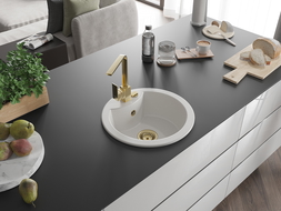 Mexen Diego granitinė vienos kameros kriauklė su virtuviniu maišytuvu Rita, baltas - 6512-20-670300-50