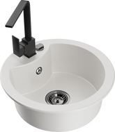 Mexen Diego granito plautuvė 1 skyrius su Rita virtuviniu maišytuvu, balta - 6512-20-670300-70