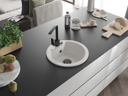 Mexen Diego granito plautuvė 1 skyrius su Rita virtuviniu maišytuvu, balta - 6512-20-670300-70