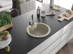 Mexen Diego vienos kameros granito virtuvės plautuvė su Rita virtuviniu maišytuvu, smėlinė - 6512-69-670300-00