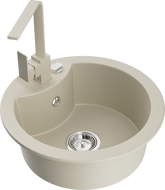 Mexen Diego vienos plautuvės granitinė kriauklė su virtuviniu maišytuvu Rita, smėlio spalvos - 6512-69-670300-69