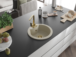 Mexen Diego granitinis virtuvinis plautuvės su viena kamera ir Rita maišytuvu, smėlio spalvos - 6512-69-670300-50