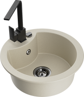 Mexen Diego granitinis plautuvės komplektas su Rita virtuviniu maišytuvu, smėlio spalvos - 6512-69-670300-70