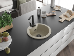 Mexen Diego granitinis plautuvės komplektas su Rita virtuviniu maišytuvu, smėlio spalvos - 6512-69-670300-70