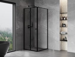 Mexen Mist-F sulankstoma kairioji dušo kabina 90 x 90 cm, juodas rėmas, juoda - 8A6T-090-090-70-70-L