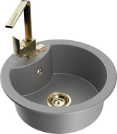 Mexen Diego granitinė vienos dalies virtuvės plautuvė su virtuviniu maišytuvu Rita, pilka - 6512-71-670300-50