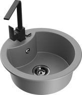 Mexen Diego granitinis vienos kamerų kriauklė su Rita virtuviniu maišytuvu, pilka - 6512-71-670300-70-B