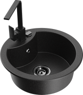 Mexen Diego granitinis vienos kameros plautuvė su Rita virtuvės maišytuvu, juodas/sidabrinis metalikas - 6512-73-670300-70-B