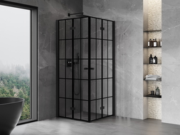 Mexen Mist-F Duo sulankstoma dušo kabina 90 x 90 cm, juodos groteles, juodas - 8A6-090L-090P-70-77