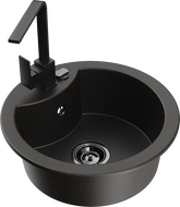 Mexen Diego granitinė vienos kamerų plautuvė su Rita maišytuvu, juoda/auksinis metalikas - 6512-75-670300-70-B