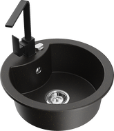 Mexen Diego granitinė vienos kameros plautuvė su virtuviniu maišytuvu Rita, juoda/auksinė metalo spalva - 6512-75-670300-70