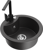 Mexen Diego granito plautuvė 1 skyrelio su virtuviniu maišytuvu Rita, juodas dėmėtas - 6512-76-670300-70