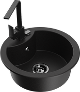 Mexen Diego granito plautuvė vienos kameros su virtuvės maišytuvu Rita, juoda - 6512-77-670300-70-B