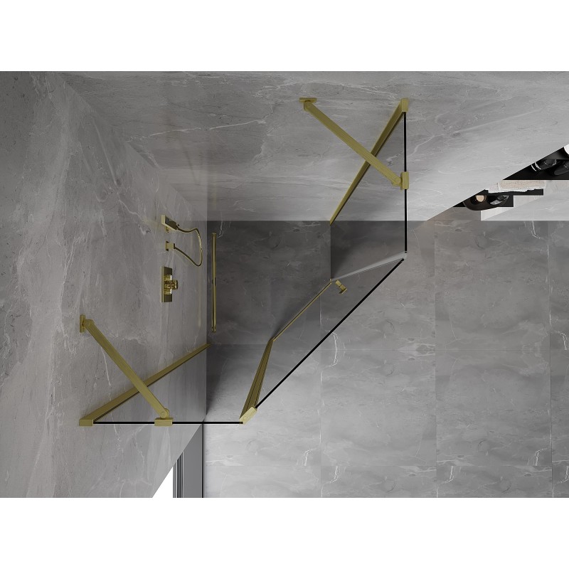 Mexen Mist penkiakampė dušo kabina su varstomomis durimis 80 x 80 cm, skaidri, auksinė šepečiuota - 8A8-080-080-55-00