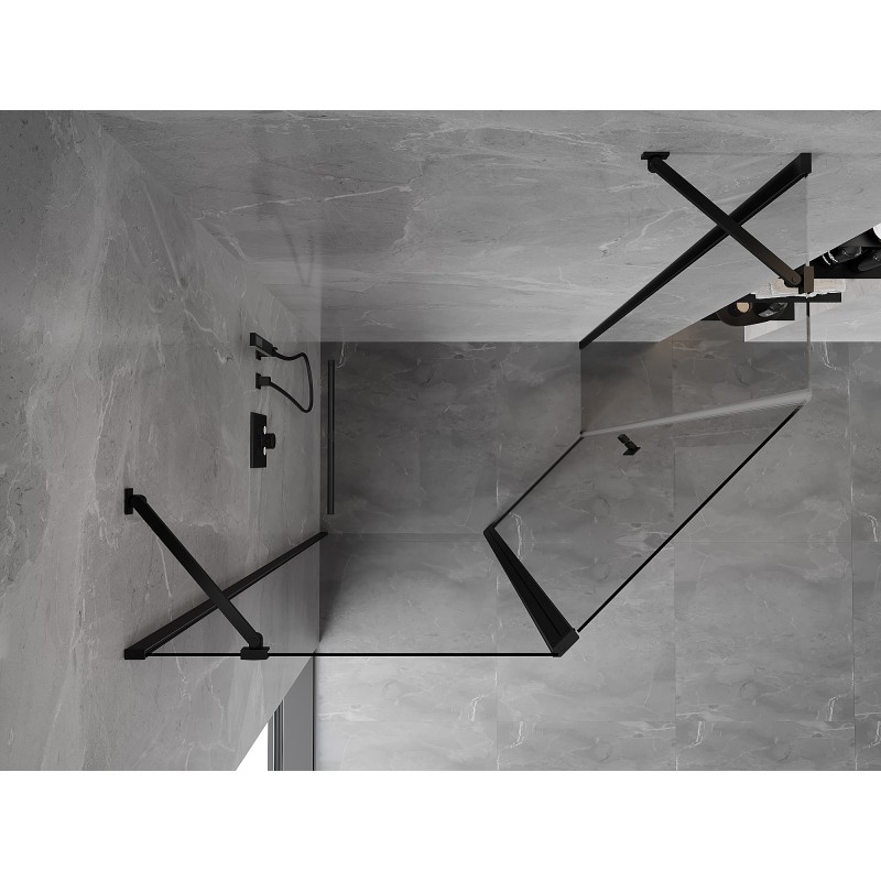 Mexen Mist asimetriška penkiakampė dušo kabina su varstomomis durimis 100 x 80 cm, skaidrus, juodas - 8A8-100-080-70-00