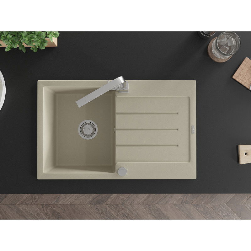 Mexen Bruno 1 kamerų granitinė kriauklė su nutekėjimu ir virtuvės maišytuvu Rita, smėlio spalvos - 6513-69-670300-00