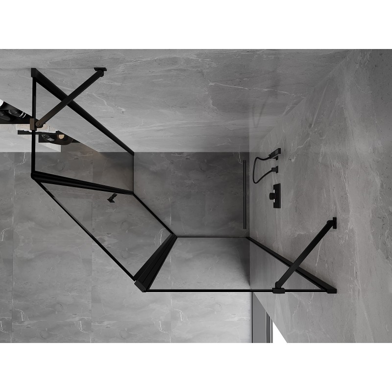 Mexen Mist penkiakampė asimetrinė dušo kabina su varstomomis durimis dešinė 90 x 80 cm, juodas rėmelis, juoda