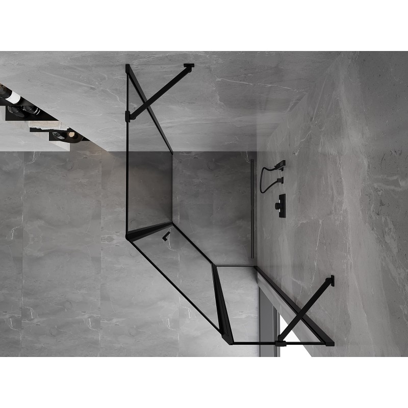 Mexen Mist asimetriška penkiakampė dušo kabina su atveriamomis durimis, dešinė 90 x 100 cm, juodas rėmelis, juoda