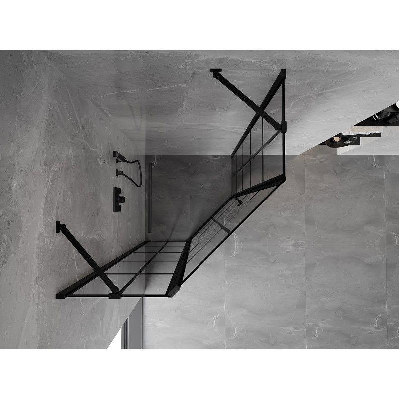 Mexen Mist penkiakampė kairė atveriama dušo kabina 80 x 80 cm, juoda tinklelis, juoda - 8A8-080-080-70-77-L