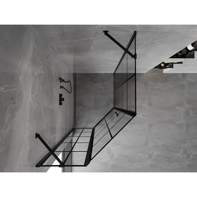 Mexen Mist penkiakampė asimetrinė dušo kabina su varstomomis durimis kairė 80 x 100 cm, juodas tinklelis, juoda