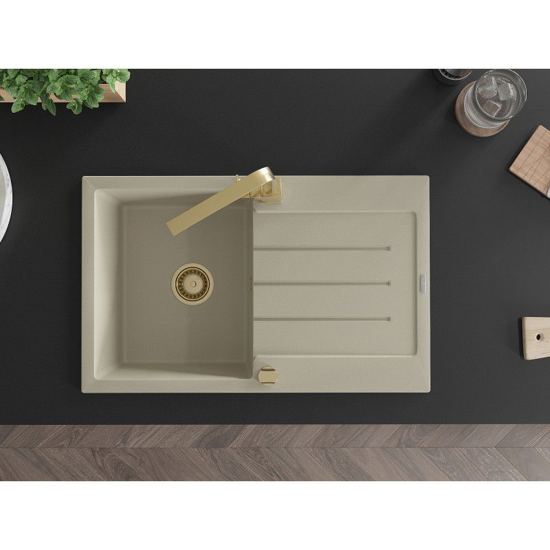 Mexen Bruno vienos dalies virtuvės plautuvė su nusausinimo lentyna ir virtuves kranu Rita, smėlio spalvos - 6513-69-670300-50