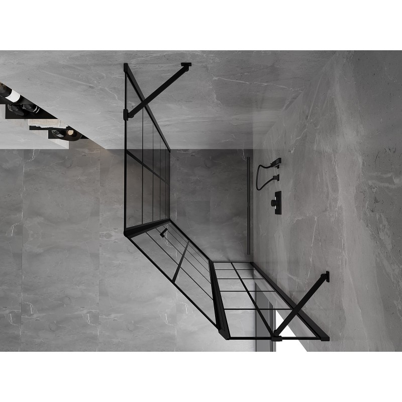 Mexen Mist penkiakampė asimetrinė dešininė dušo kabina 90 x 100 cm, juodas tinklelis, juoda - 8A8-090-100-70-77-P