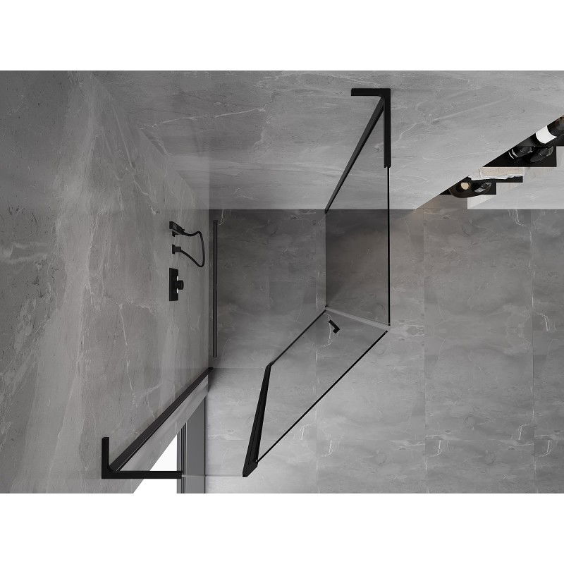 Mexen Mist L asimetrinė penkiakampė dušo kabina su atveriamomis durimis 90 x 100 cm, skaidri, juoda - 8A8L-090-100-70-00