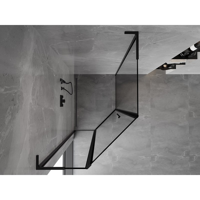 Mexen Mist L penkiakampė asimetrinė kairioji dušo kabina 80 x 90 cm, juodas rėmas, juoda - 8A8L-080-090-70-70-L