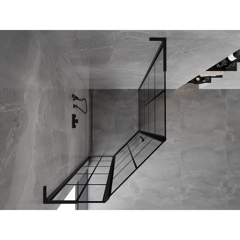 Mexen Mist L penkiakampė asimetrinė kairioji dušo kabina 80 x 90 cm, juodas tinklelis, juoda - 8A8L-080-090-70-77-L