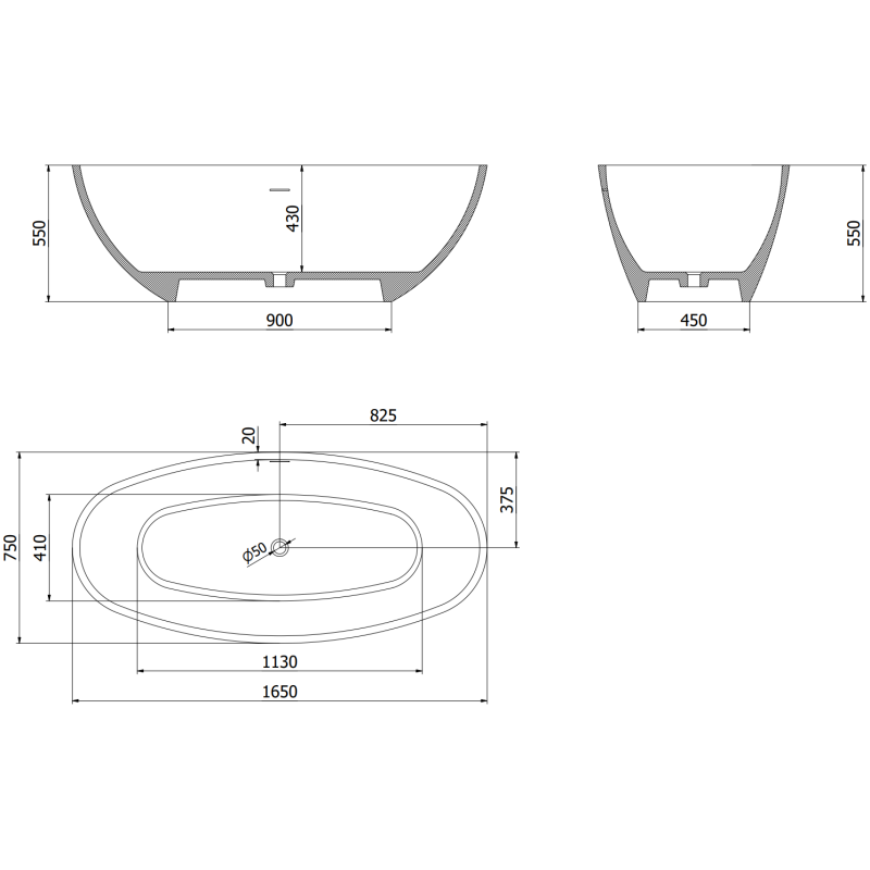 Mexen Bari laisvai pastatoma vonia iš konglomerato 165 x 75 cm, balta matinė - 57221657500