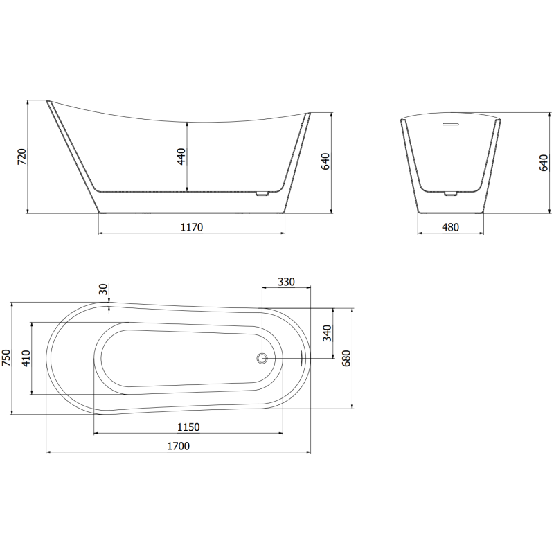 Mexen Alta laisvai stovinti vonia 170 x 75 cm, balta, aukso rožinė perpildymas - 52141707500-60