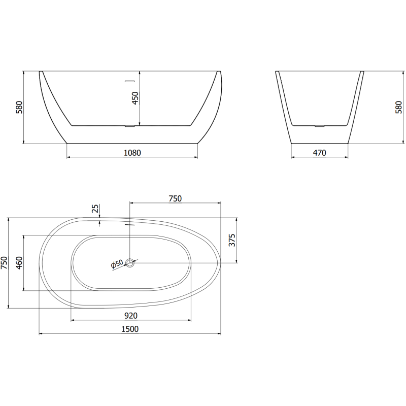 Mexen Eos laisvai pastatoma vonia 150 x 75 cm, balta, aukso perpylimas - 52471507500-50
