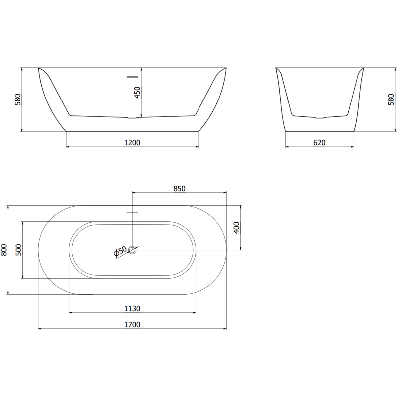 Mexen Roxy laisvai stovinti vonia 170 x 80 cm, balta, perpildymo anga rožinio aukso - 51201708000-60