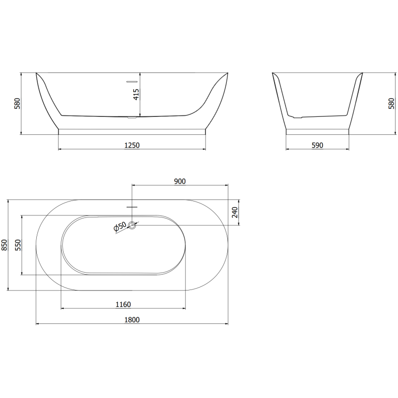 Mexen Roxy vonia, atskirai stovinti 180 x 85 cm, balta, persipildymo funkcija tamsaus metalo - 51201808500-95
