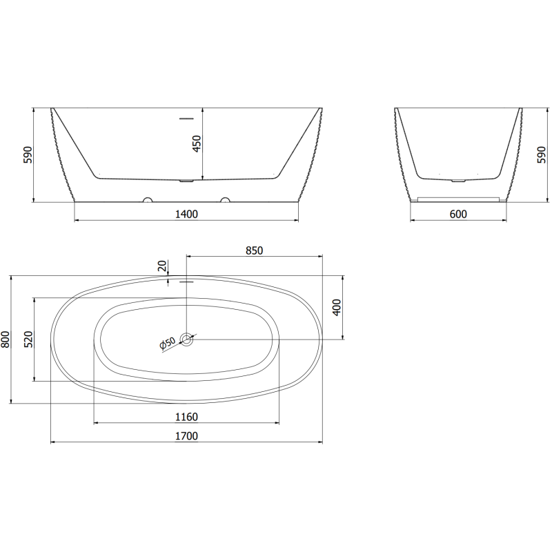 Mexen Lira laisvai stovinti vonia raštas 170 x 80 cm, balta, chromuotas išleidimas - 52831708000-01