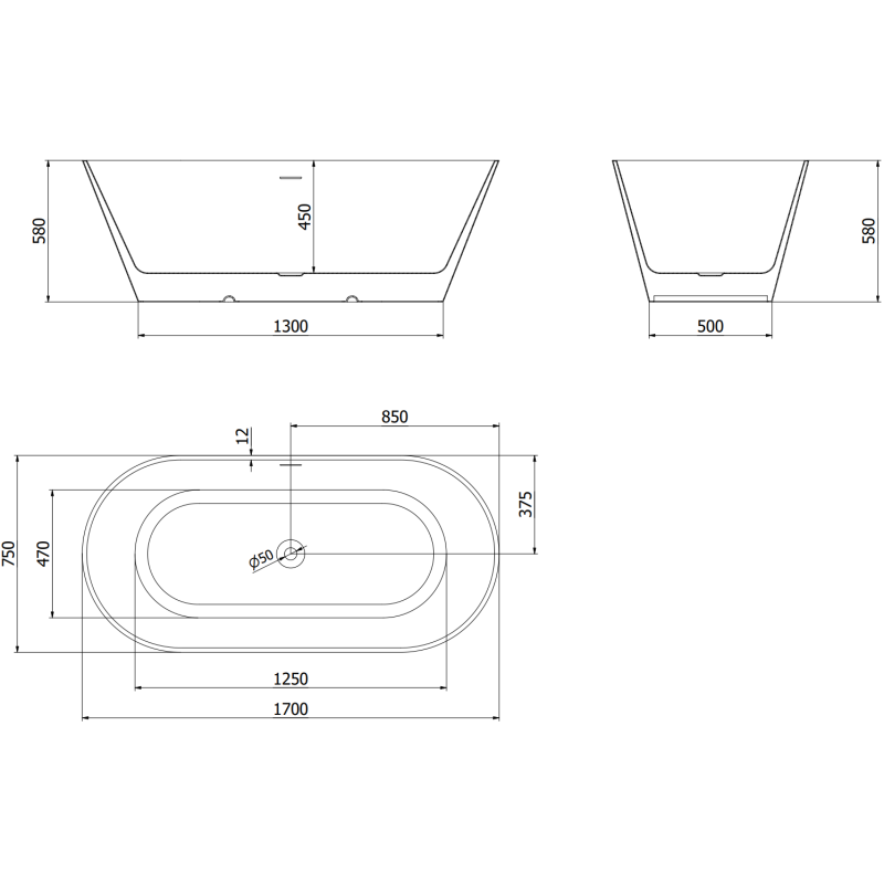 Mexen Luna Slim laisvai pastatoma vonia 170 x 75 cm, balta, šepetėlinis nikelis - 52041707500-97